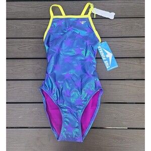 TYR The Finals Women Astrofoil Swimsuit Wingback Purple Star - Size 36 New